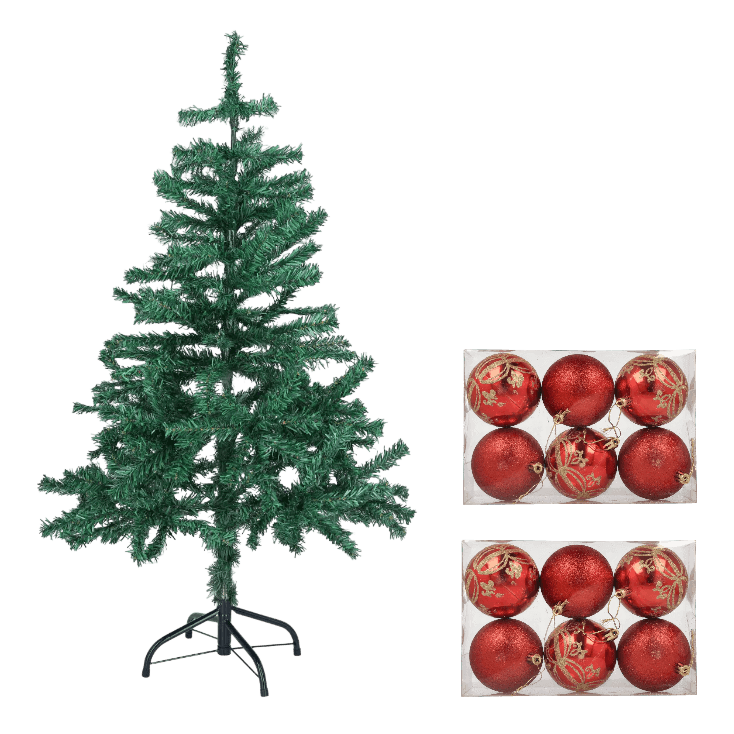 Новогодишен сет - Елка 120цм + 12 црвени лампиони