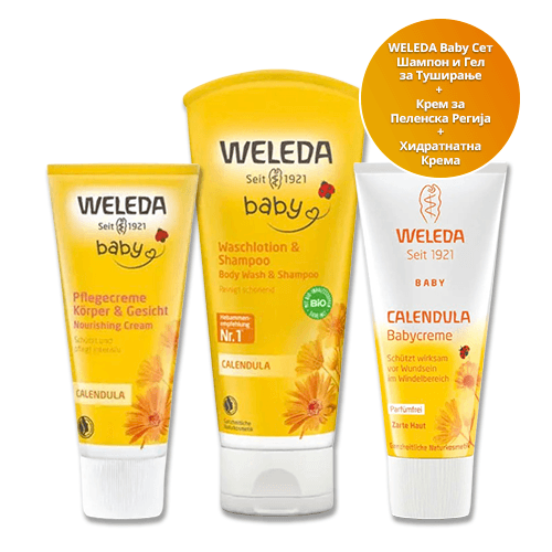 WELEDA Baby Сет Шампон и Гел за Туширање + Крем за Пеленска Регија + Хидратнатна Крема