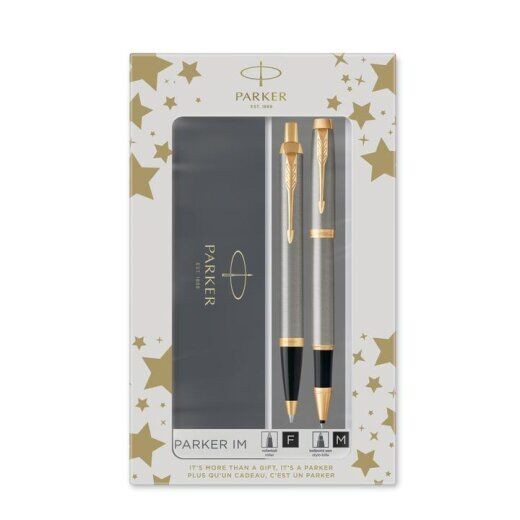 PARKER Гарнитура, Пенкало и ролер, Златна клипса, IM, PIM2093217, Сива
