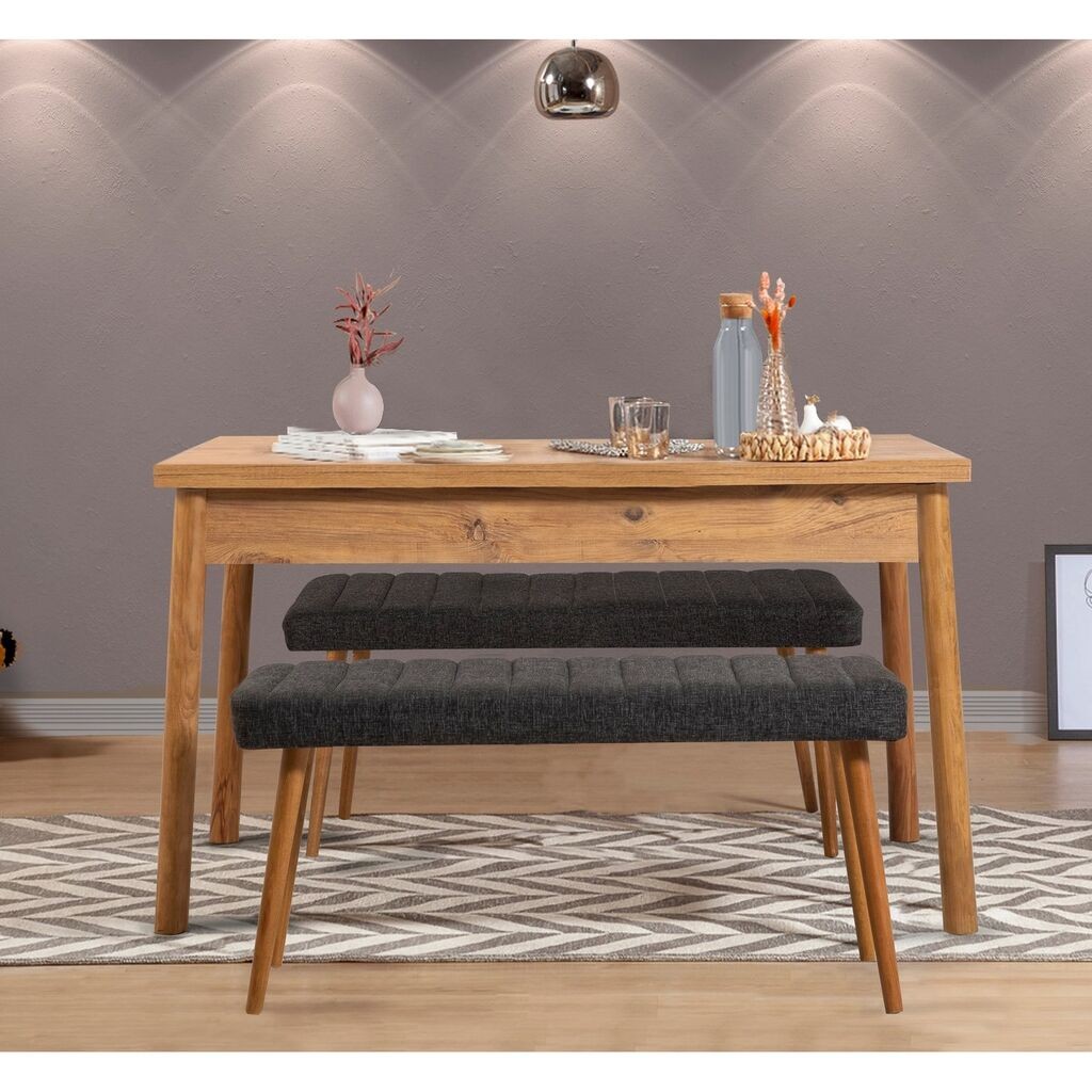 Hanah Home Set Трпезариска маса и 2 клупи Costa 1053, Антрацит