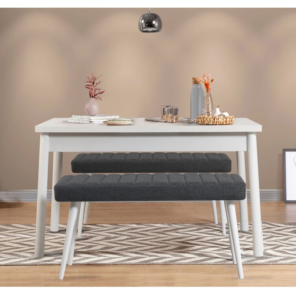 Hanah Home Set Трпезариска маса и 2 клупи Costa 1053, Антрацит