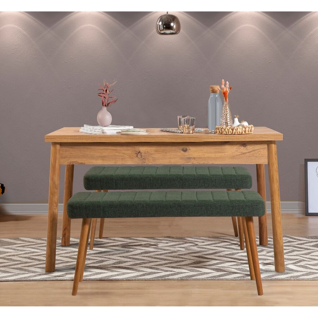 Hanah Home Set Трпезариска маса и 2 клупи Costa 1070, зелена