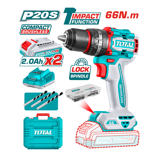 TOTAL Шрафлица 20V 2 Бат+Удар 66N Tidli20668 242272