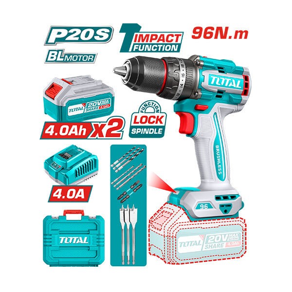 TOTAL Шрафилица 20V 2Бат 4.0+Удар 96Nmet Tidli20968 244951