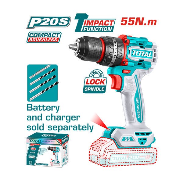 TOTAL Шрафлица 20V Без Бат 55N +Удар Мет.Фут Tidli205581 244949
