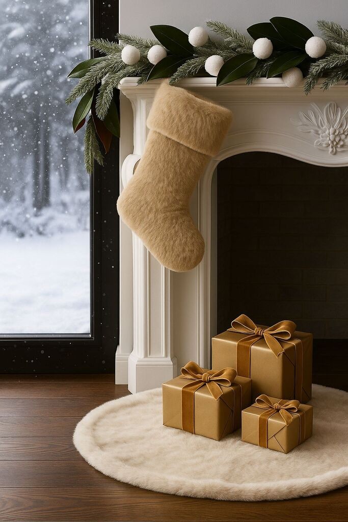 Аберто Дизајн Новогодишен декоративен чорап од плиш, крем