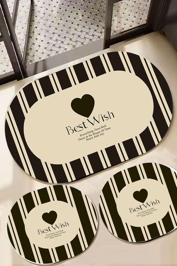 Комплет теписи за бања L'essentiel Maison Best Wish, 3 парчиња, црно-бели