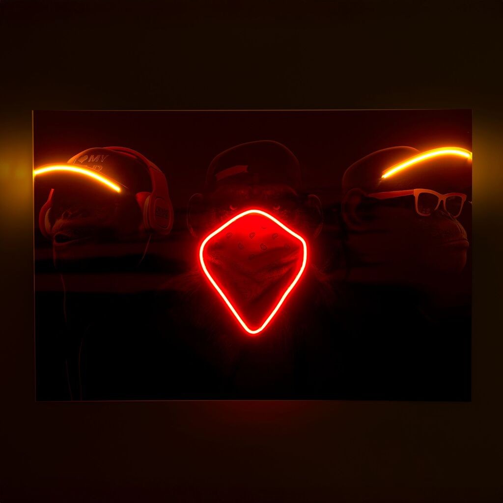 Wallity Слика со LED Осветлување Three Swag Monkey, 66x99 cm