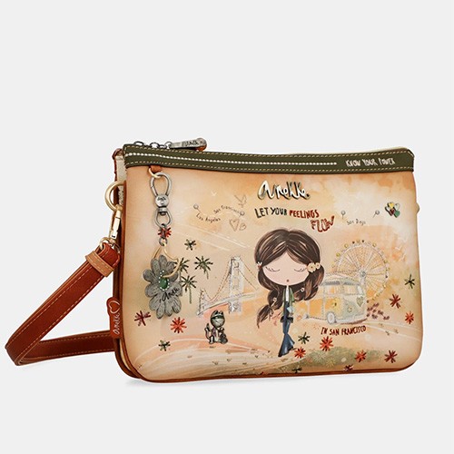 ANEKKE Чанта ,За Преку Рамо, 3 Прегради , Peace & Love Camel,38803-174,28*21*4цм