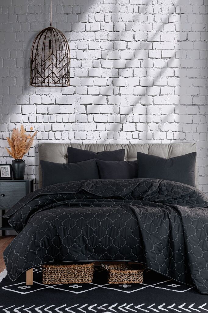 Комплет постелнина L'essentiel Maison Солидна, 200x220 cm, црна