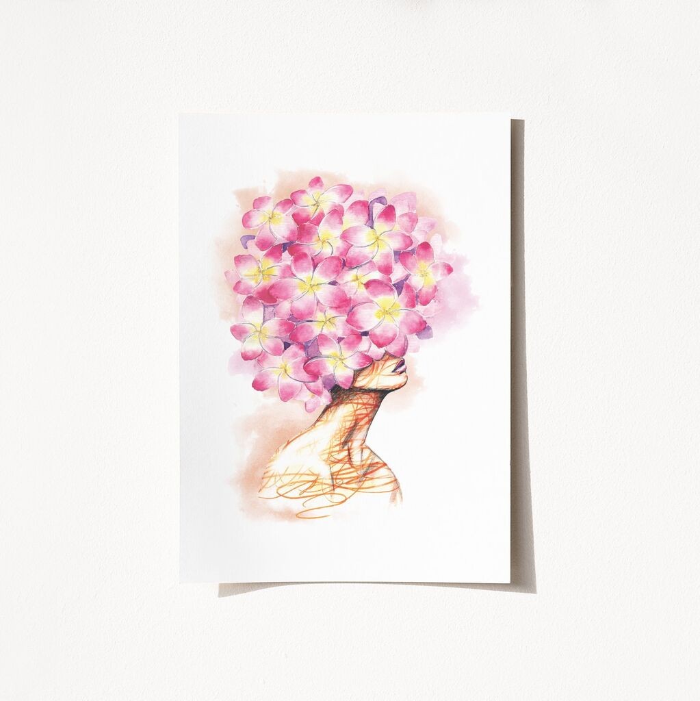 Постер Wallity Дама со розова глава од цвет-2097, 21x29,7 см