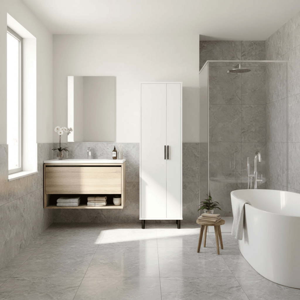 Sitonia Плакар за бања Куба бел - 50 × 30 × 165 см