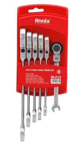 Ronix Сет од 6 вилушкасто-окасти клучеви со крцкалка и зглоб 8–17мм  RX-2174