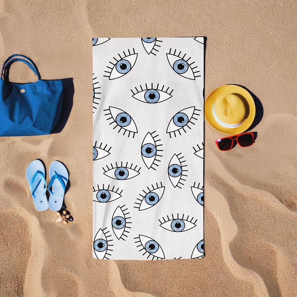 Плажна крпа L'essentiel Maison Сини очи, 75x150 см, бела
