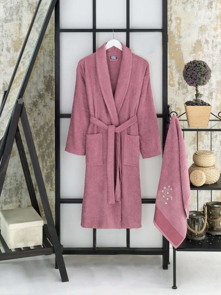 L'essentiel Maison Set Bademantil со пешкир Cora, валкано розево