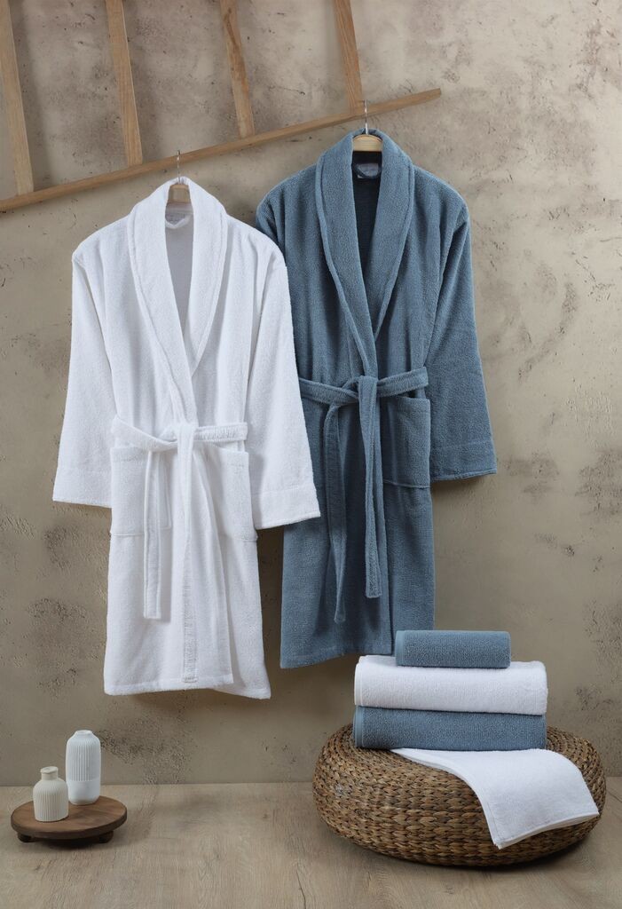 Комплет бањарки L'essentiel Maison Family со крпи Elisa, бело-сина