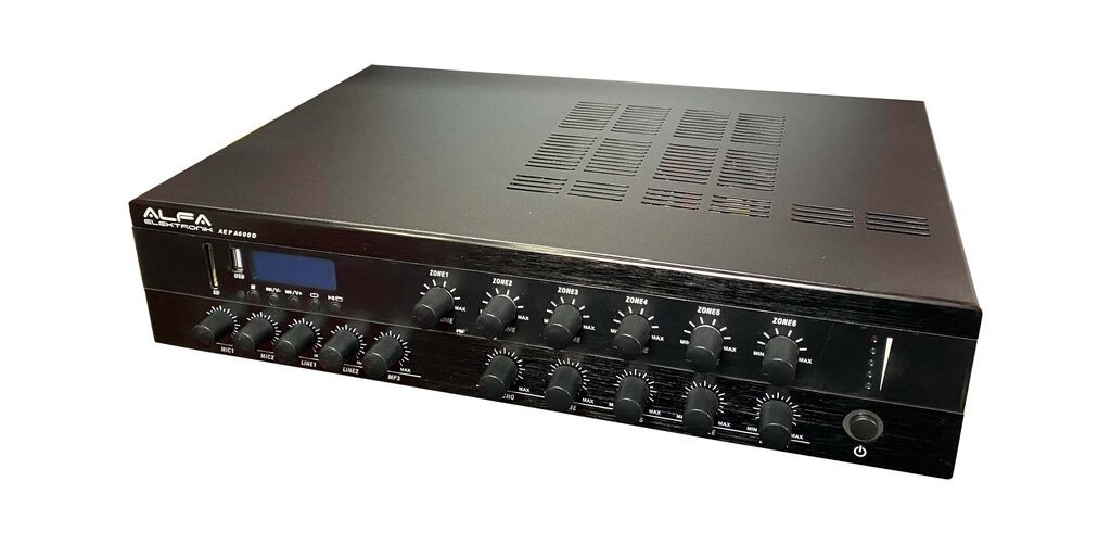 Alfa Electric AEPA600D, Аудио појачало 500W 6-зонско, 19" rack mount, 2U висина