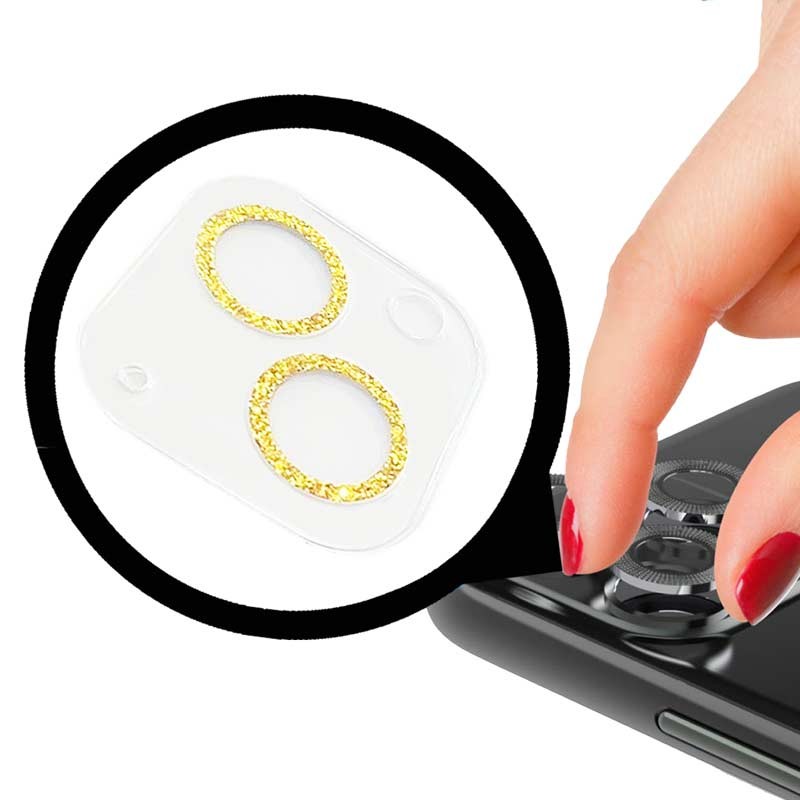 Заштита за камера - iPhone 13 - Златна кристали