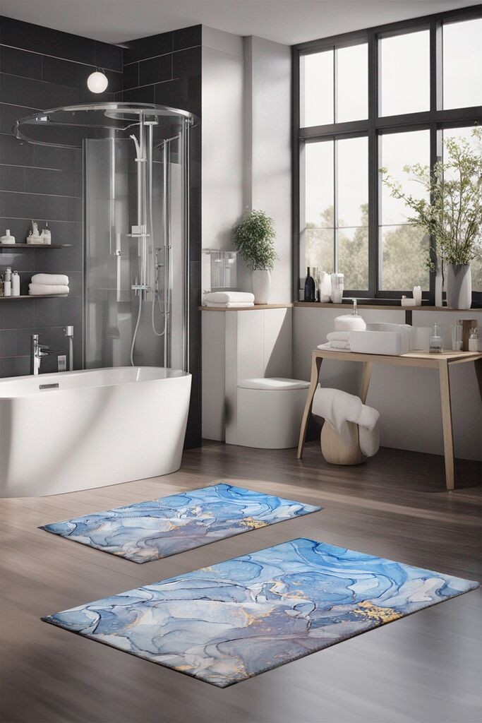 Комплет теписи за бања L'essentiel Maison CT-5028, 2 парчиња, светло сина боја