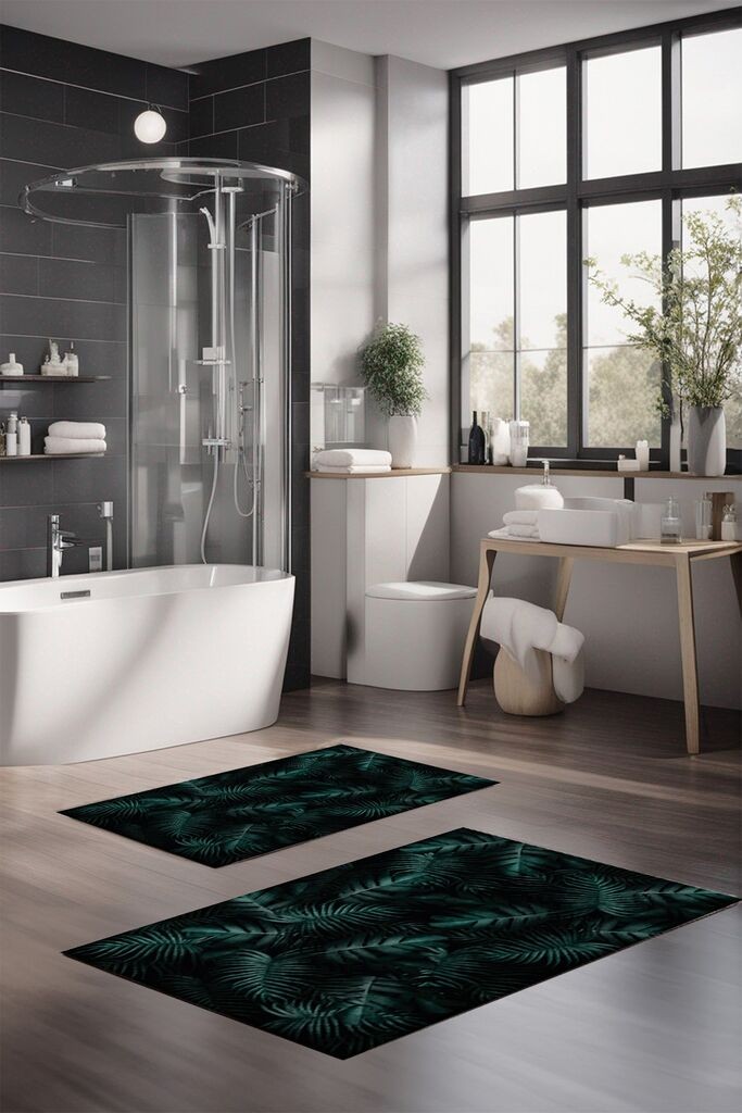 Комплет теписи за бања L'essentiel Maison CT-5335, 2 парчиња, темно зелена боја