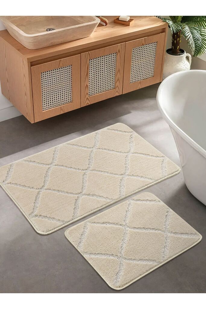 Комплет килим за бања L'essentiel Maison Cizgili, 2 парчиња, Крем