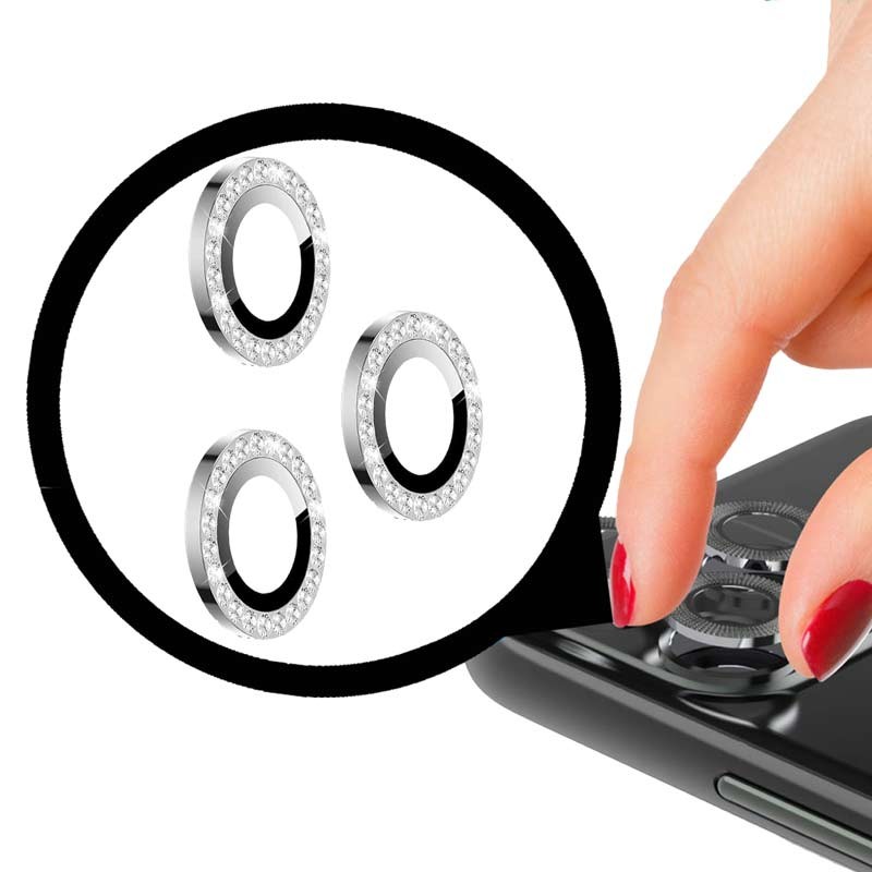 Заштитно стакло за камера - iPhone14 Pro/14 Pro Max - Сребрена кристали