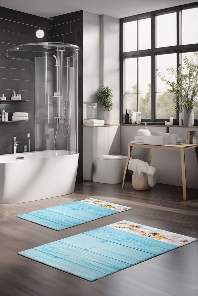 Комплет теписи за бања L'essentiel Maison CT-5215, 2 парчиња, светло сина боја