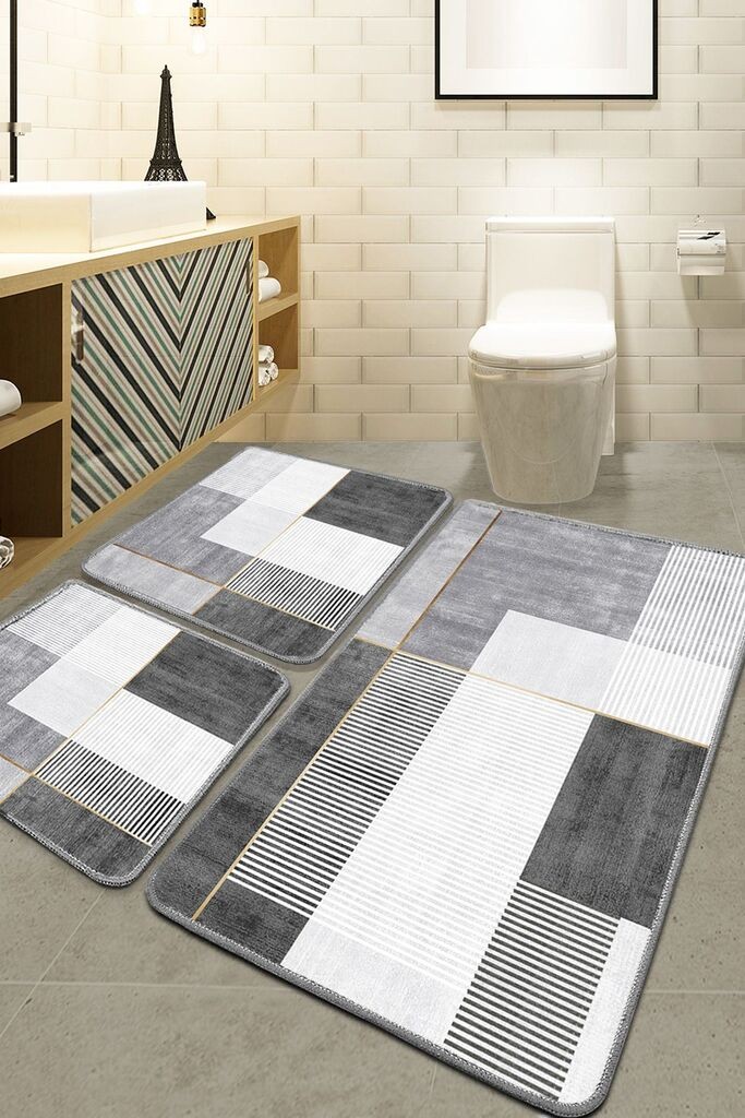 Комплет душеци за бања L'essentiel Maison Pendor, 3 парчиња, сива боја