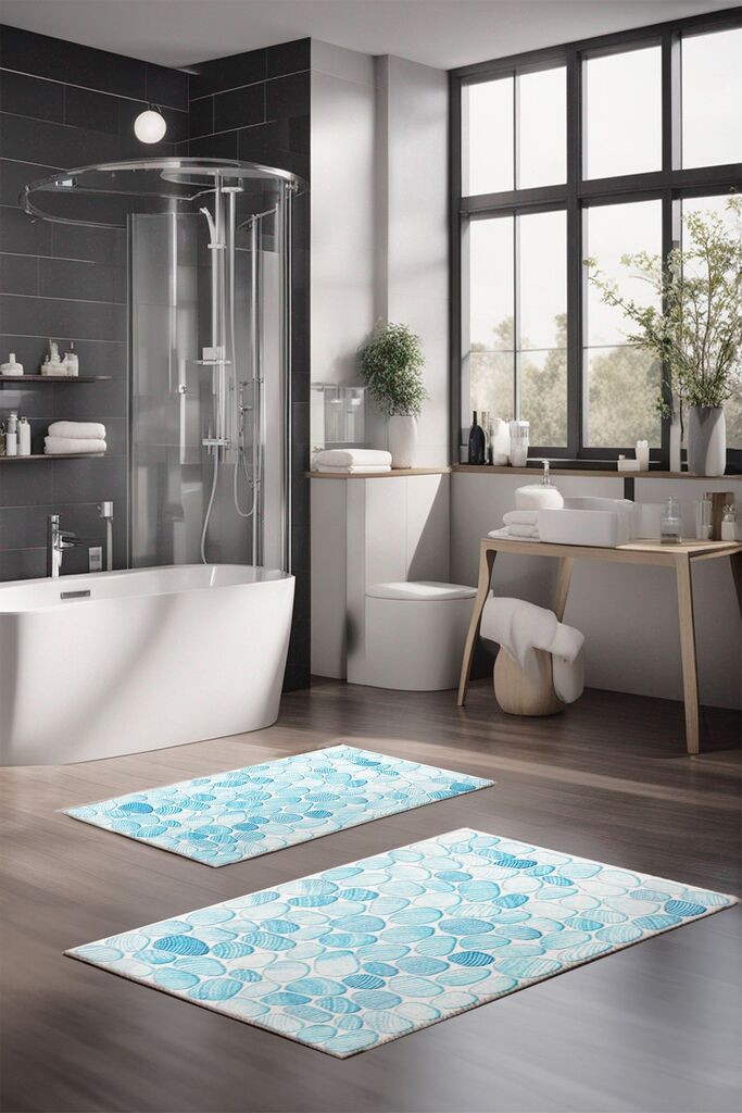 Комплет теписи за бања L'essentiel Maison CT-5345, 2 парчиња, светло сина боја