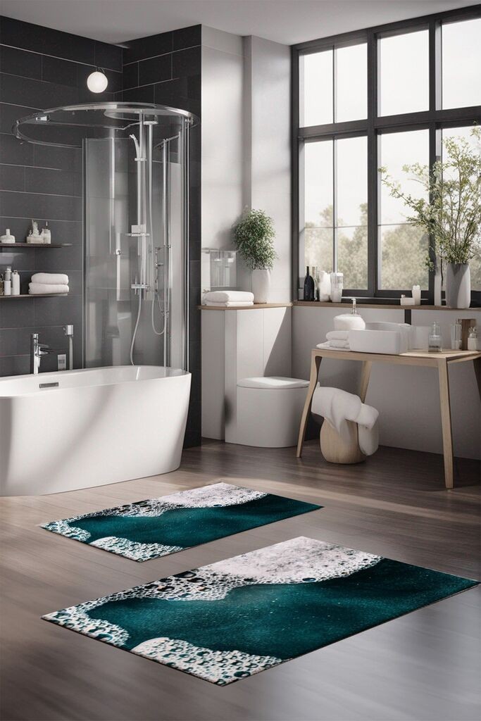 Комплет подлоги за бања L'essentiel Maison CT-5195, 2 парчиња, темно сина