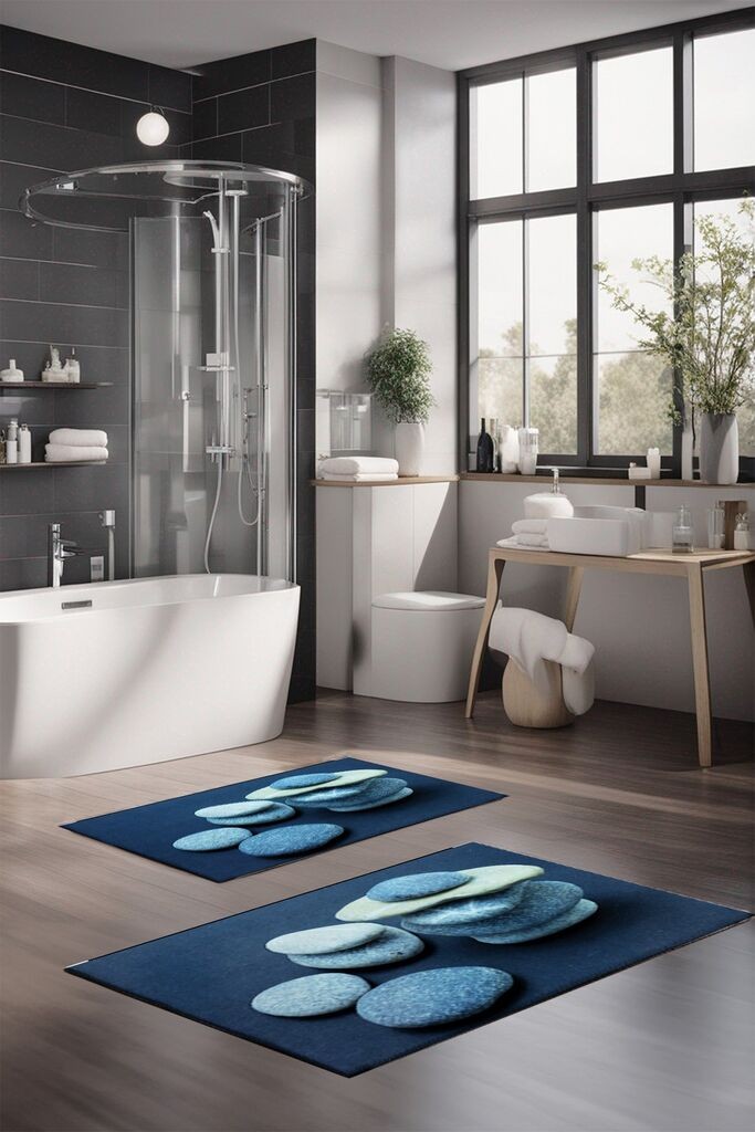 Комплет теписи за бања L'essentiel Maison CT-5279, 2 парчиња, темно сина боја