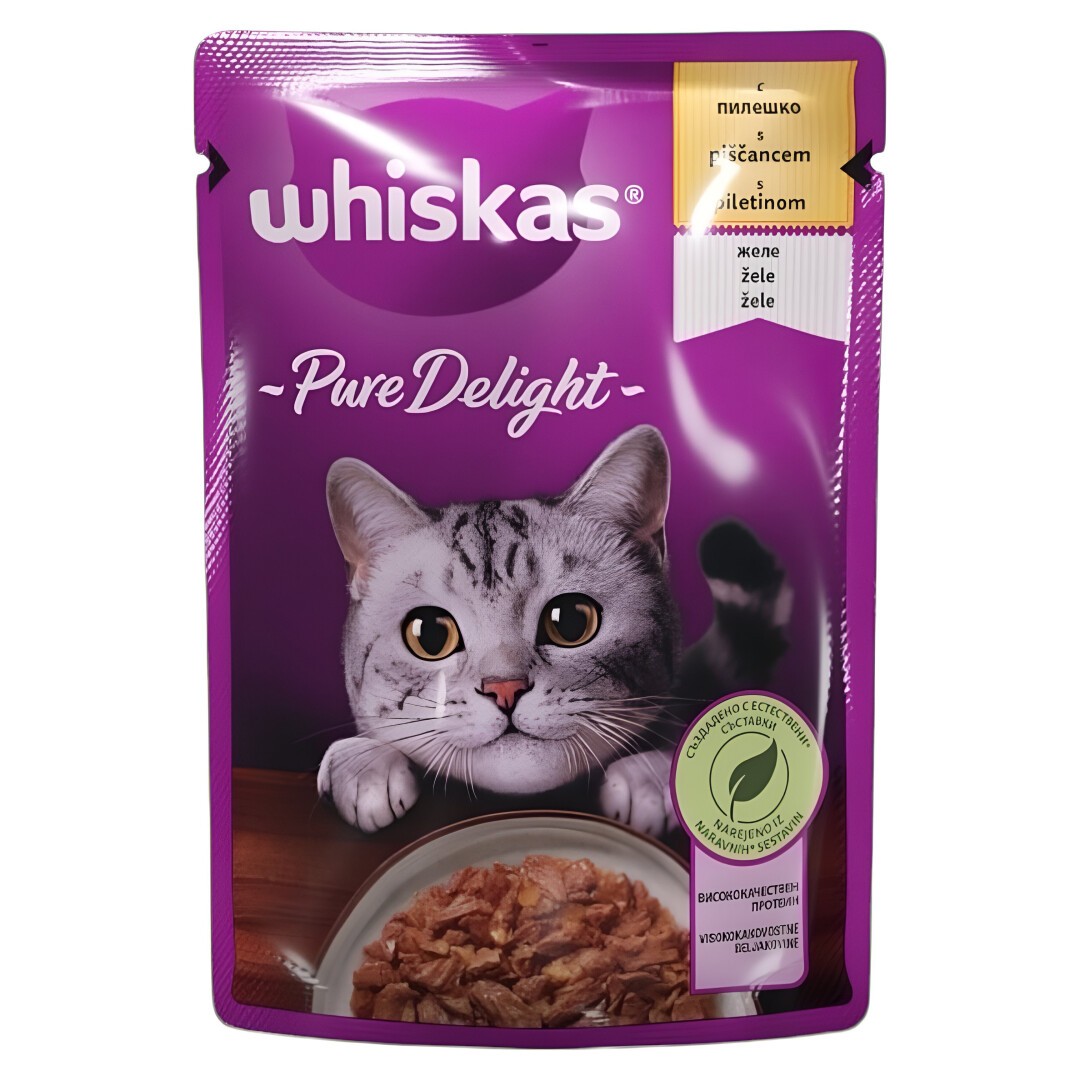 WHISKAS Pure Delight Парчиња со Пилешко во желе за Мачки [Кесичка 85гр]