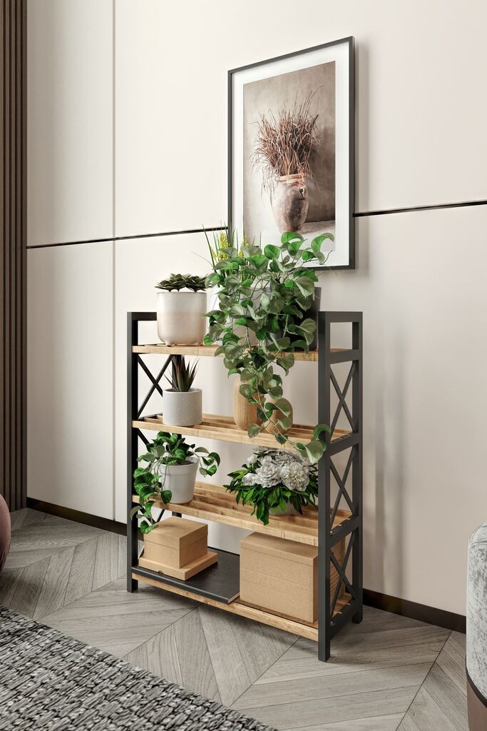 Hanah Home Мултифункционална полица за бања 4, даб-црна