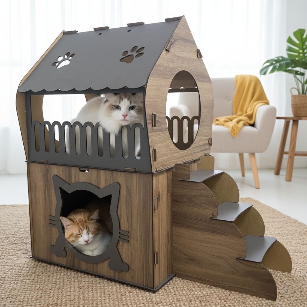 Куќичка за мачки „Шепи и мустаќи" Адора, кафеава