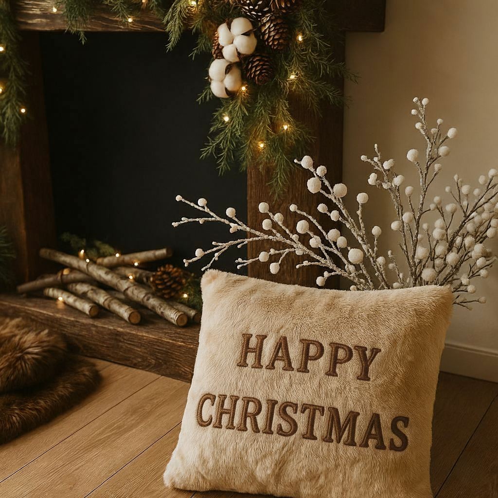 Аберто Дизајн Декоративна перница Среќен Божиќ, 43 x 43 см, беж