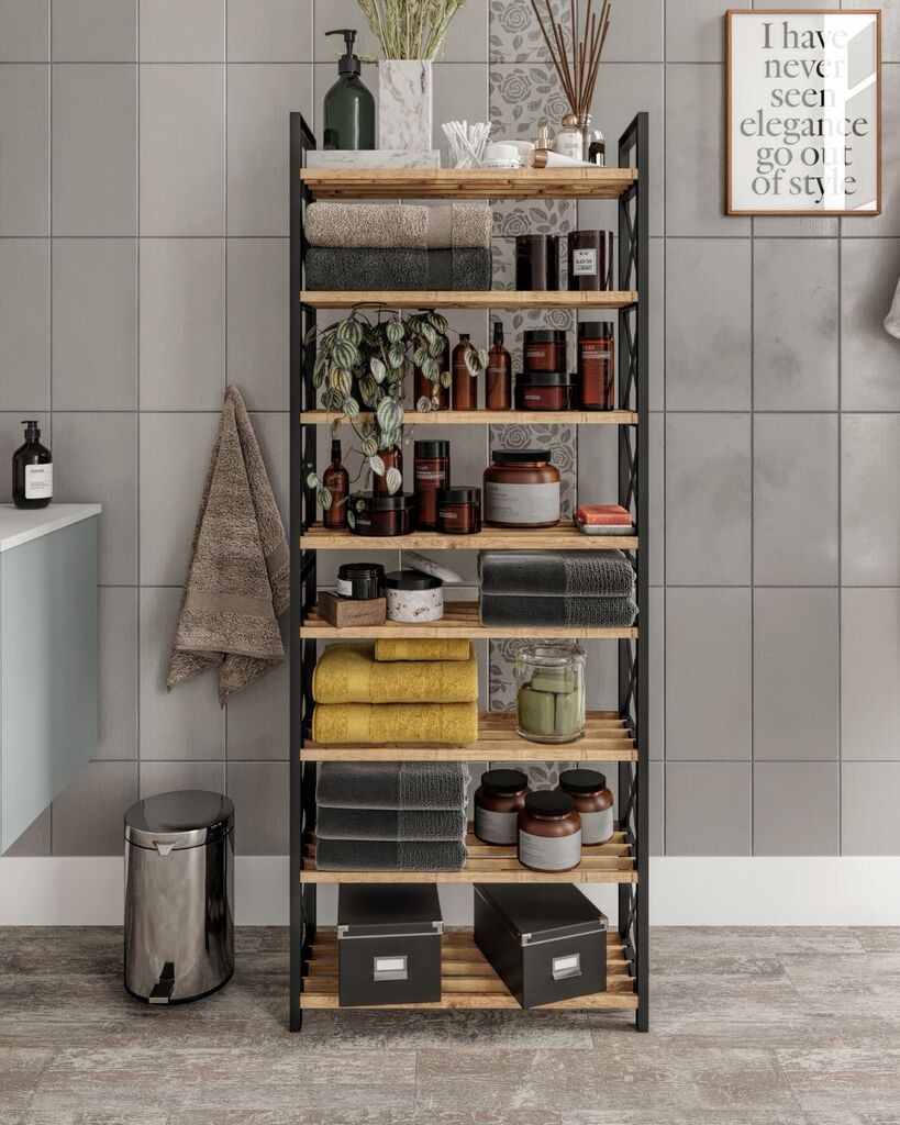 Hanah Home Мултифункционална полица за бања 8, даб-црна