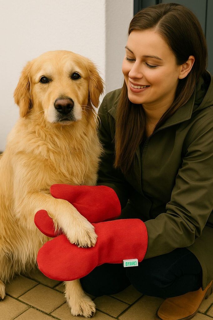 Ракавици за сушење миленици Paws & Whiskers Drymitt, црвени