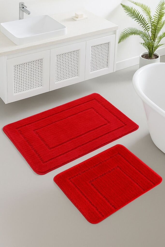 Комплет килим за бања L'essentiel Maison Cerceve, 2 парчиња, Црвен