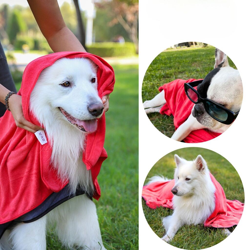 Пешкир за кучиња „Шепи и мустаќи“ Mictow 60, 60 x 90 см, црвен