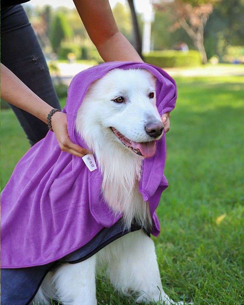 Пешкир за кучиња „Шепи и мустаќи“ Mictow 60, 60 x 90 см, виолетова