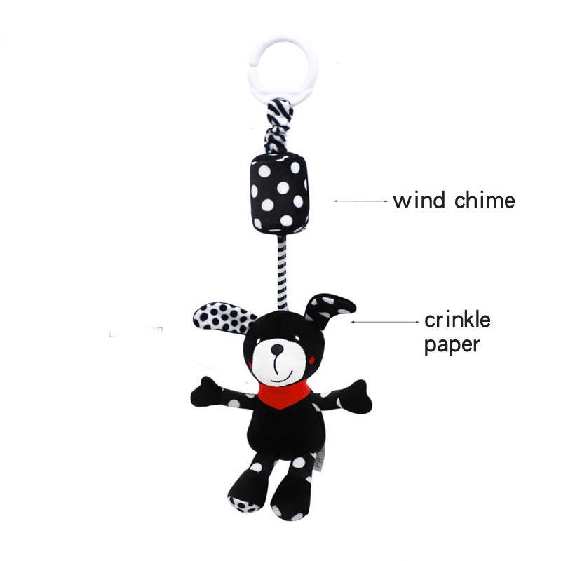 Црно Бела Шушкавна Висечка Играчка за Количка или Креветче со Тропалка - Куче