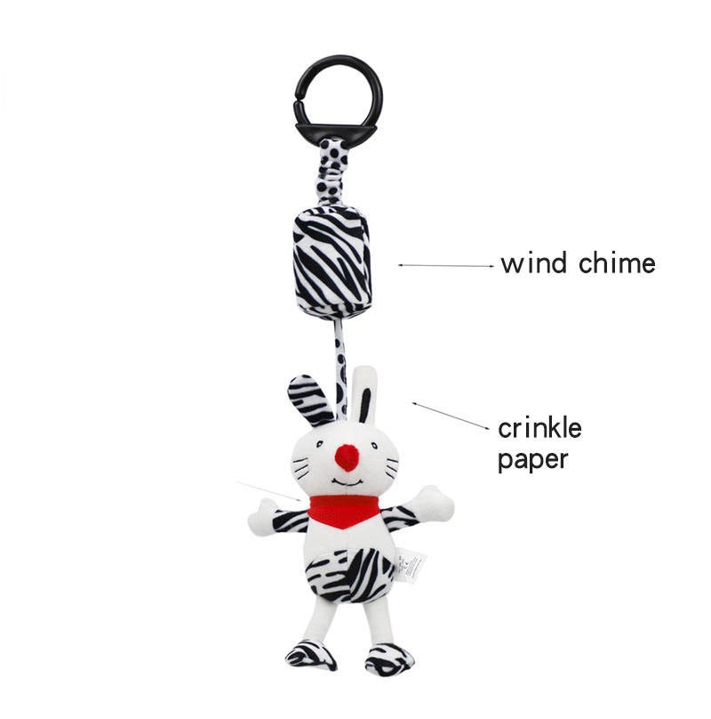 Црно Бела Шушкавна Висечка Играчка за Количка или Креветче со Тропалка - Зајак