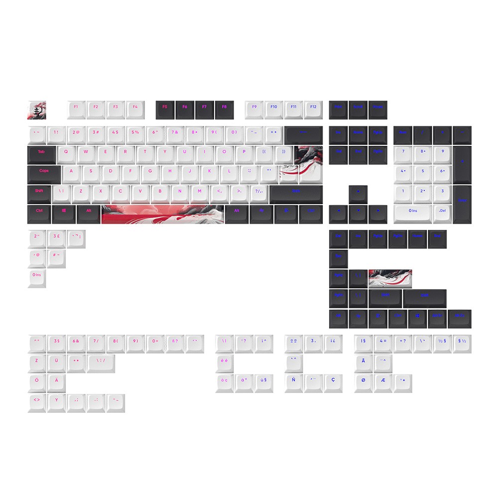 DARK PROJECT Замена на тастатура за тастатура Кјото за клучеви, 177 парчиња, црно-бело