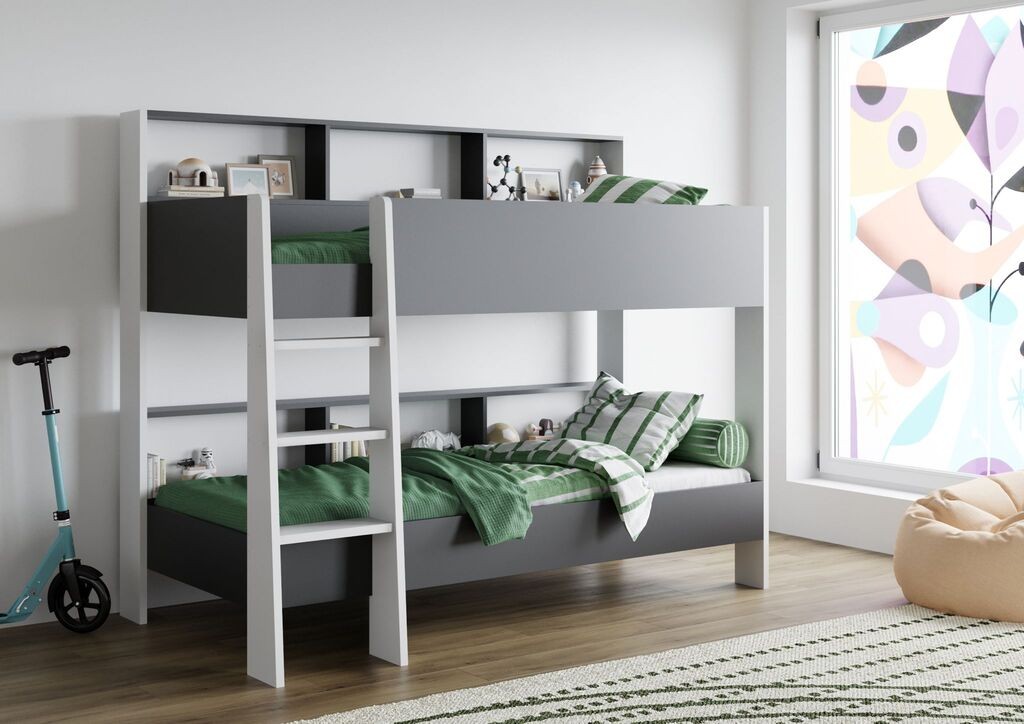 Мебел-Ви Детски Кревет На Спрат Свеј Бела-Антрацит