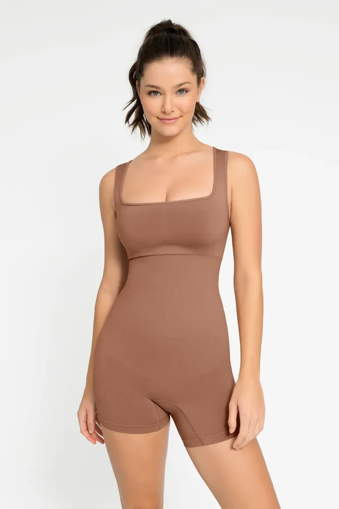 Комбинезон Square Neck Short Sculpting - кафе