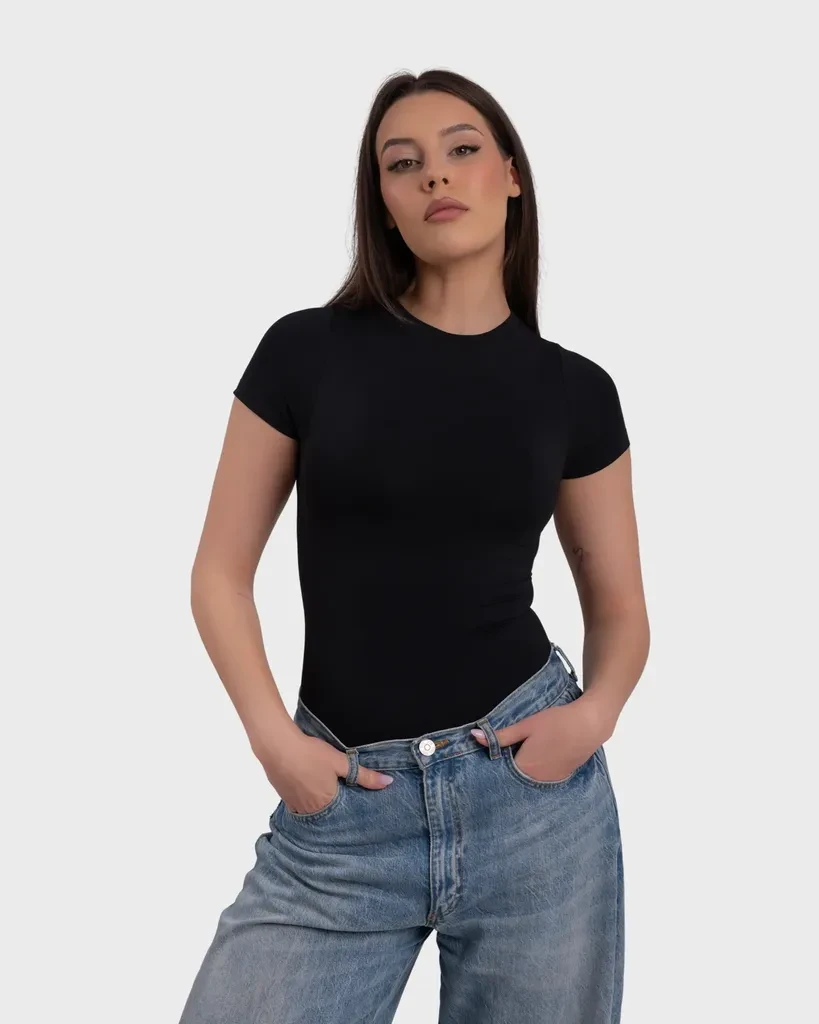 Боди Short Sleeve Crew Neck - црно