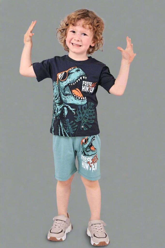 Детски комплет T-Rex маичка и кратки панталончиња