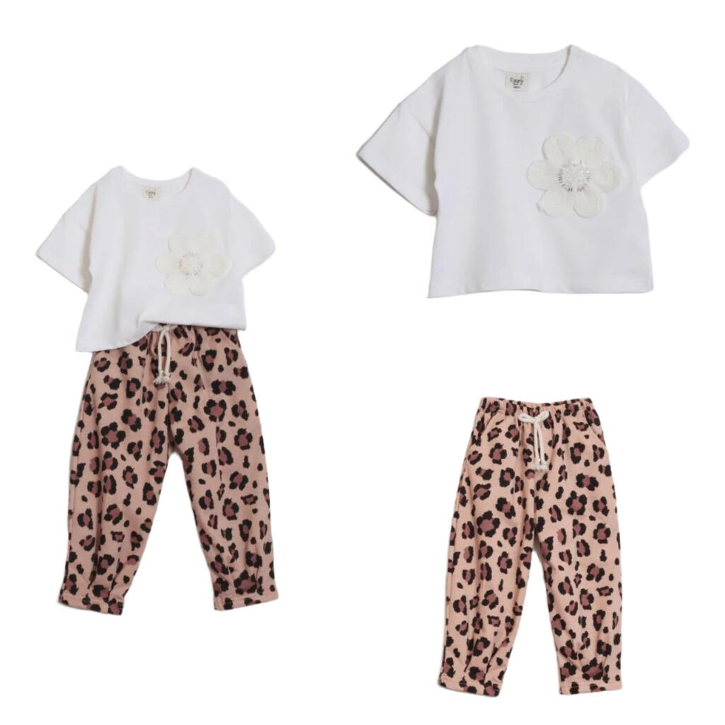 Комплет 2 делен маичка и панталони со леопард принт