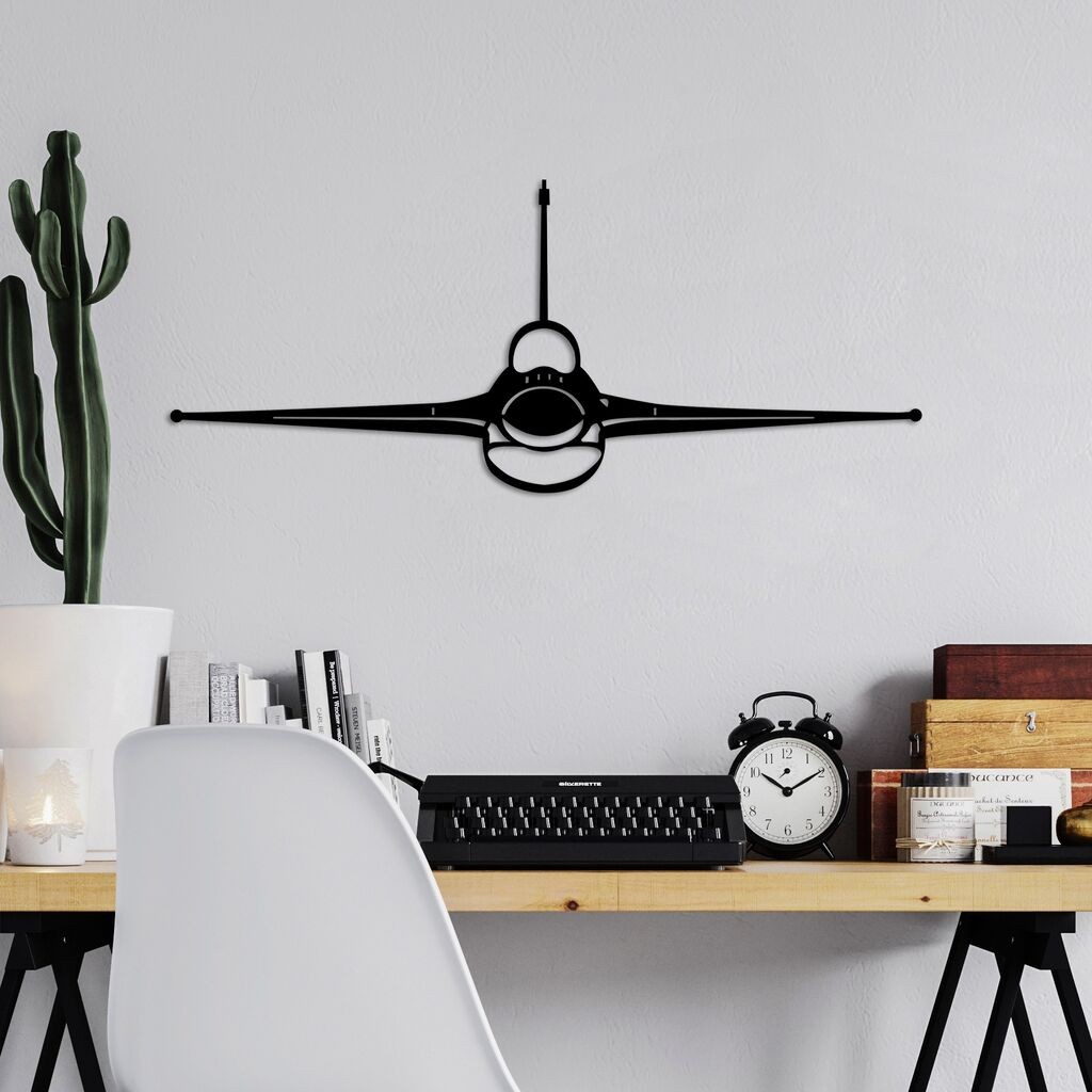 Wallity декорација за dzид за ловец на авиони F-16, 60x25 см, црна