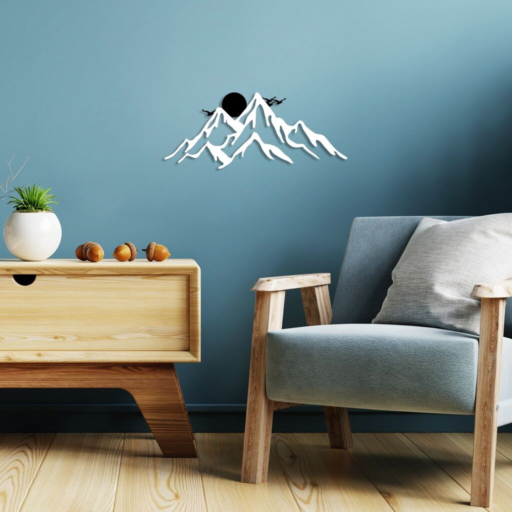 Wallity dzидна декорација Full Mountain And Mountain-2, 50x21cm, бела